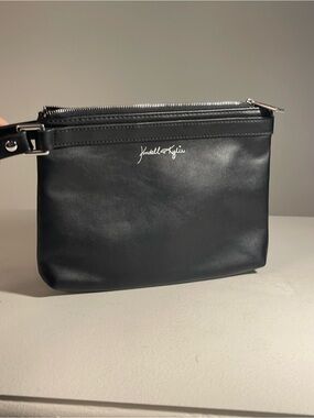 Kendall & Kylie Black Leather Wristlet Pouch with Silver Hardware